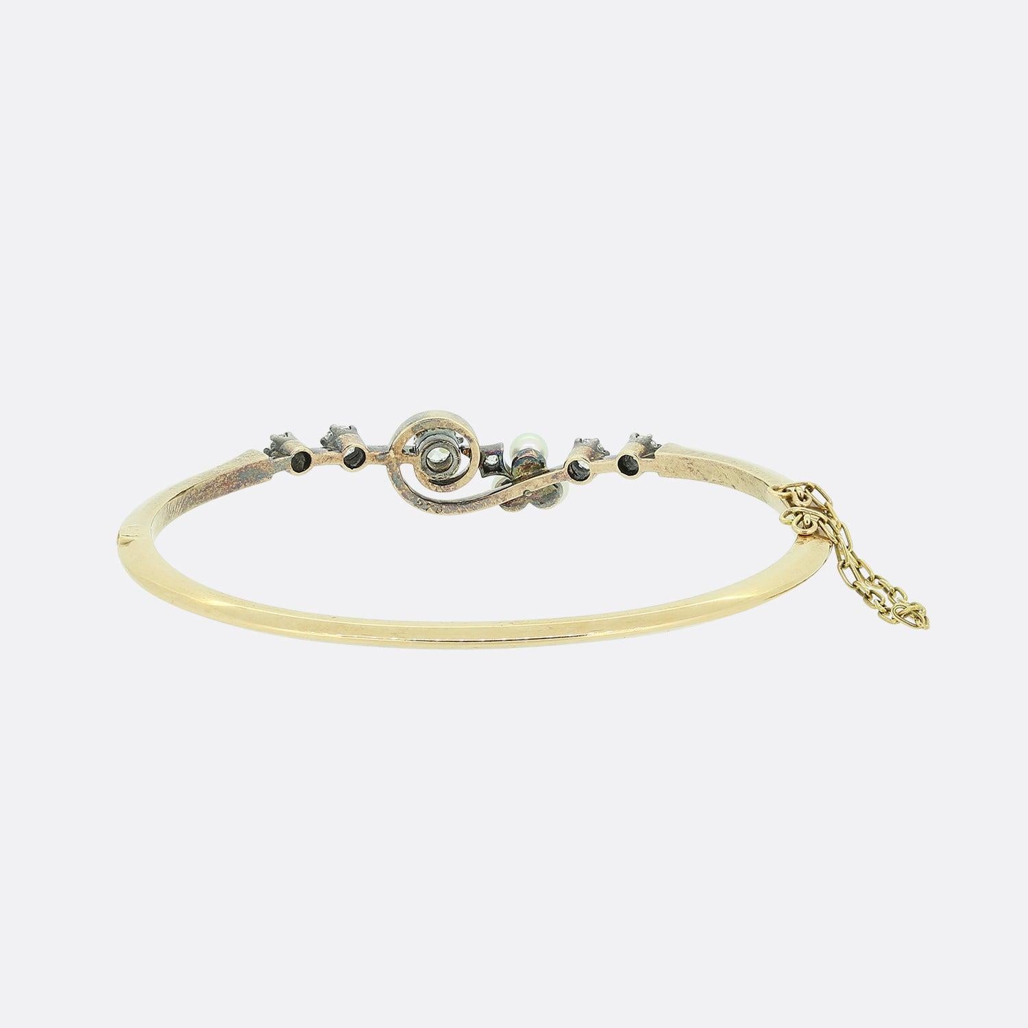 Taglio antico europeo Bracciale vittoriano con perle e diamanti in vendita