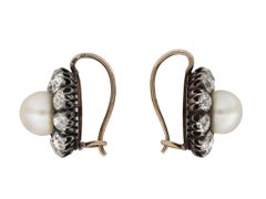 Victorian Pearl and Diamond Cluster Earrings, circa 1880