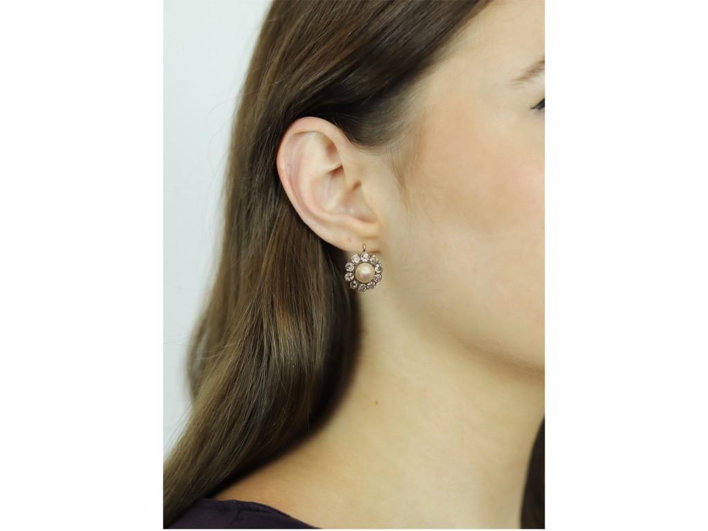 Viktorianische Perlen- und Diamant-Ohrringe, um 1880 für Damen oder Herren im Angebot