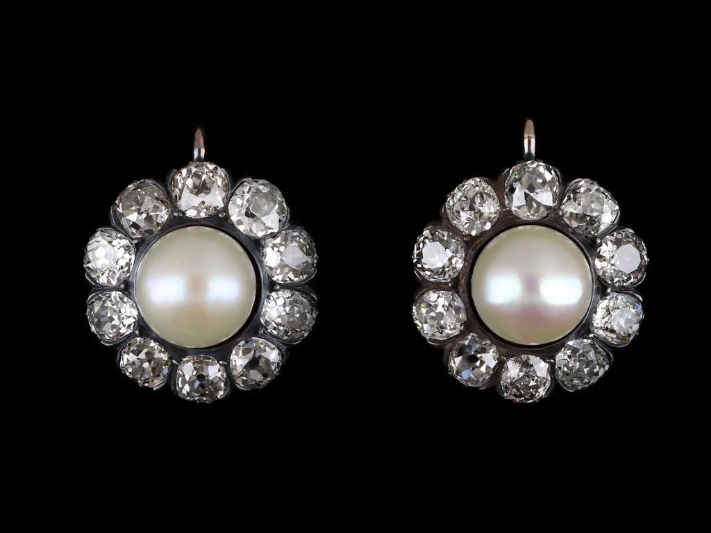 Victorian Pearl and Diamond Cluster Earrings, circa 1880 For Sale 1