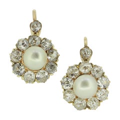 Victorian Pearl and Diamond Cluster Earrings
