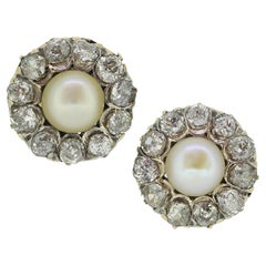 Victorian Pearl and Diamond Cluster Earrings