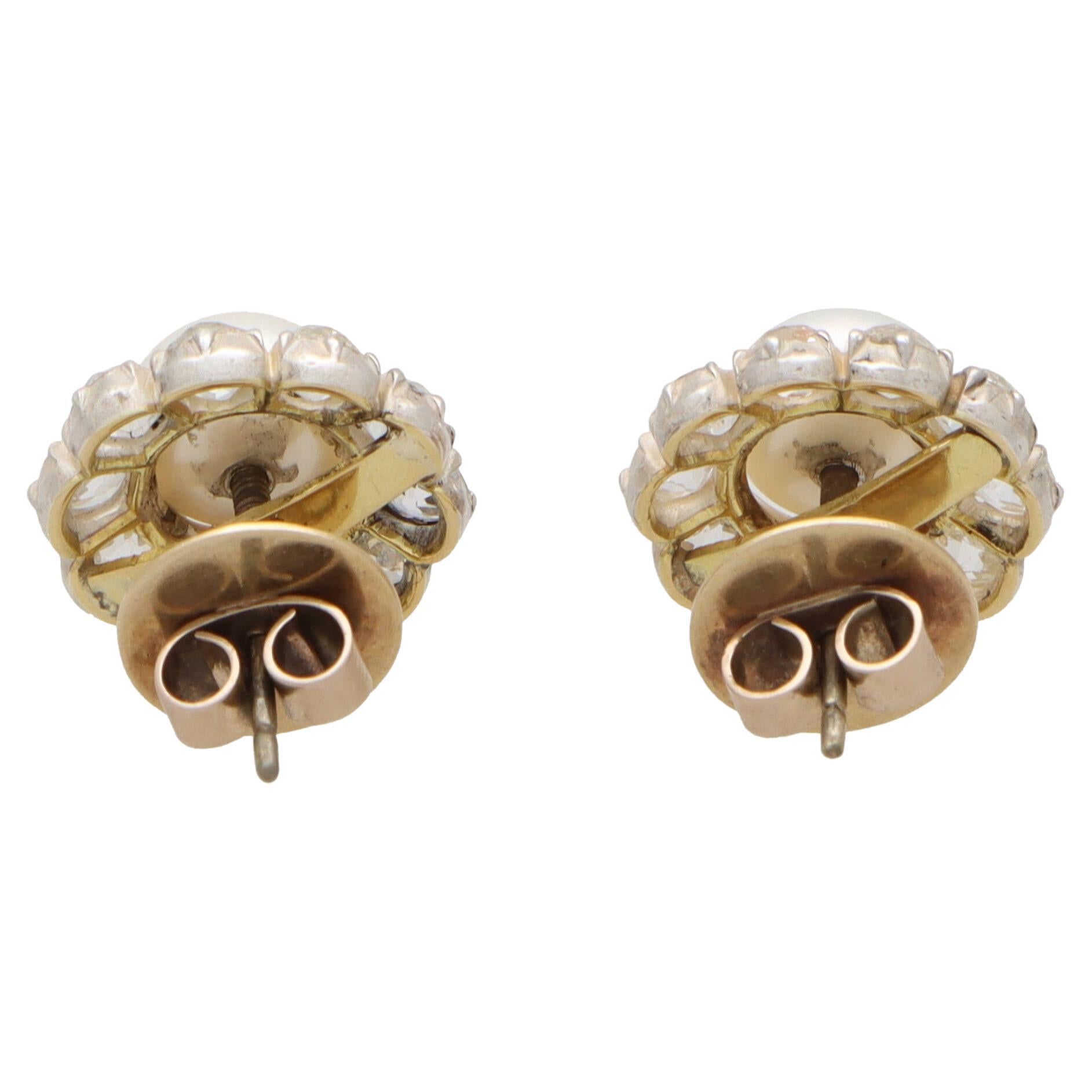 Viktorianische Perlen- und Diamant-Cluster-Ohrstecker aus 18 Karat Gelbgold für Damen oder Herren im Angebot