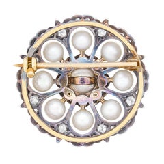 Victorian Pearl and Diamond Daisy Cluster Brooch, circa 1880s