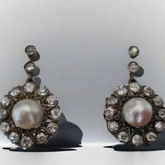 Victorian Pearl and Diamond Dangle Earrings ( Late 19Th / Early 20th Century)