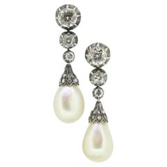 Victorian Pearl and Diamond Drop Earrings