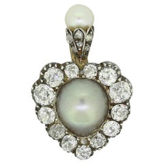 Victorian Pearl and Diamond Heart Pendant