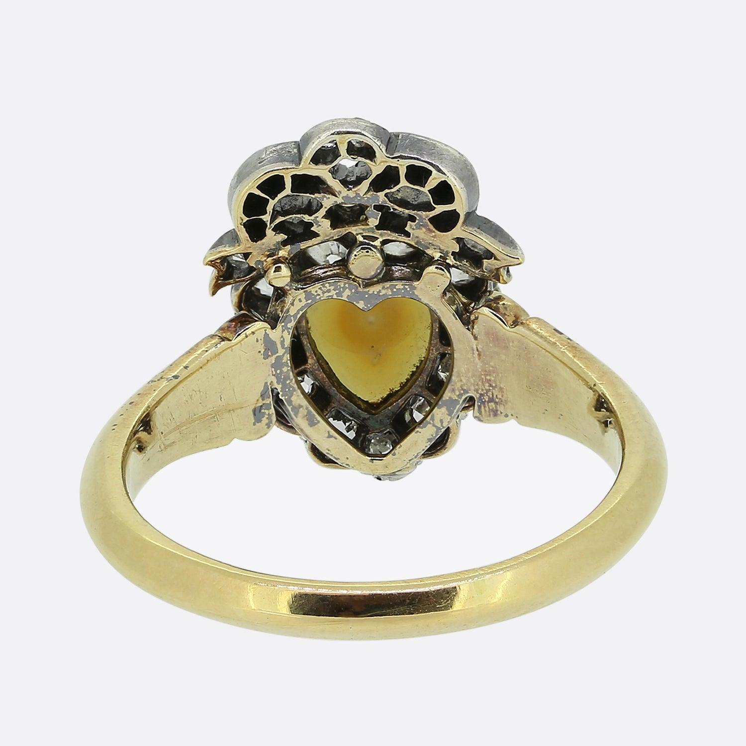 Victorian Pearl and Diamond Heart Ring In Good Condition For Sale In London, GB