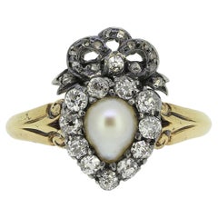 Antique Victorian Pearl and Diamond Heart Ring