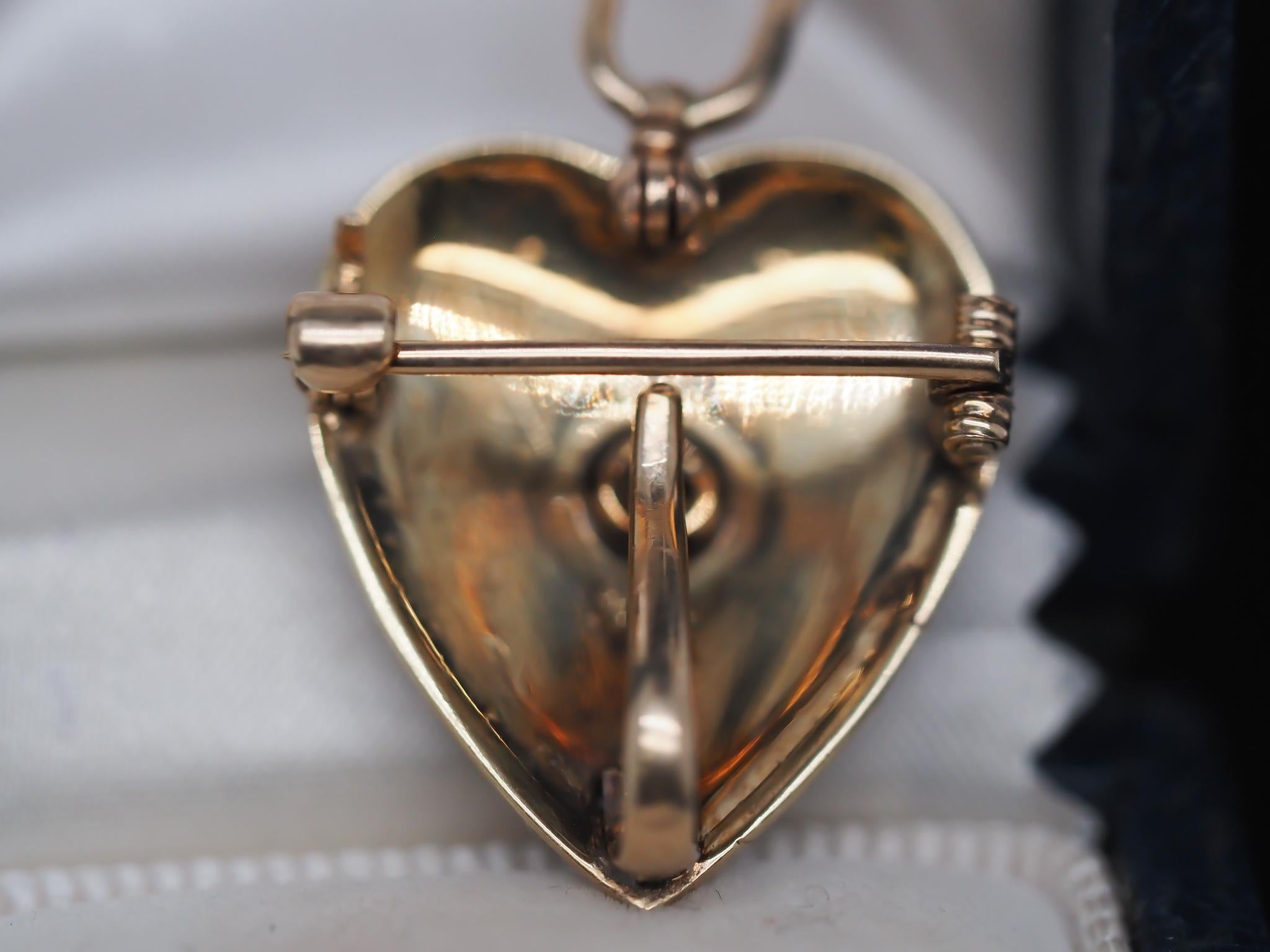 Victorian Pearl and Diamond Heart Shape Pendant and Brooch For Sale 3