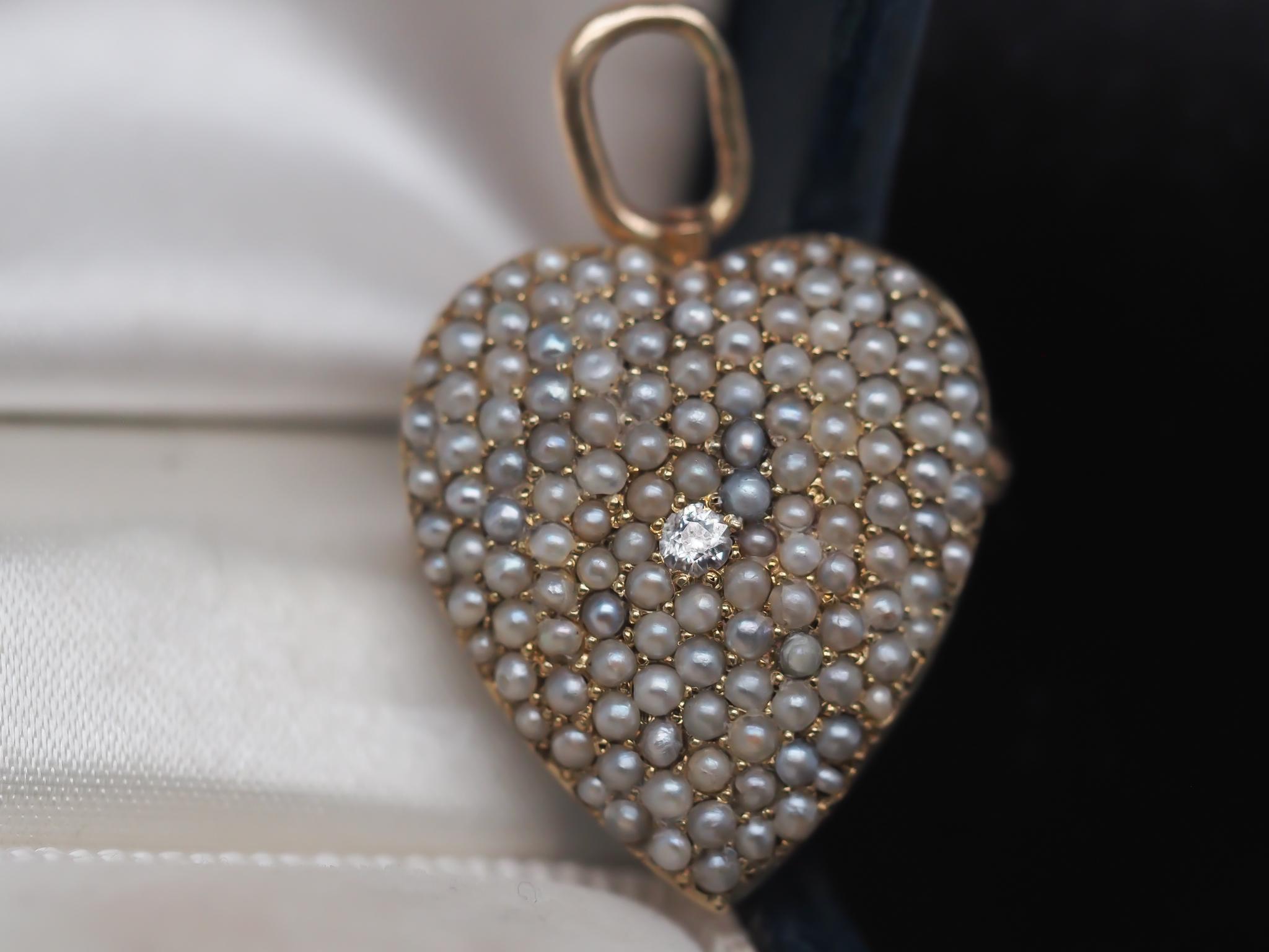 Victorian Pearl and Diamond Heart Shape Pendant and Brooch For Sale 4