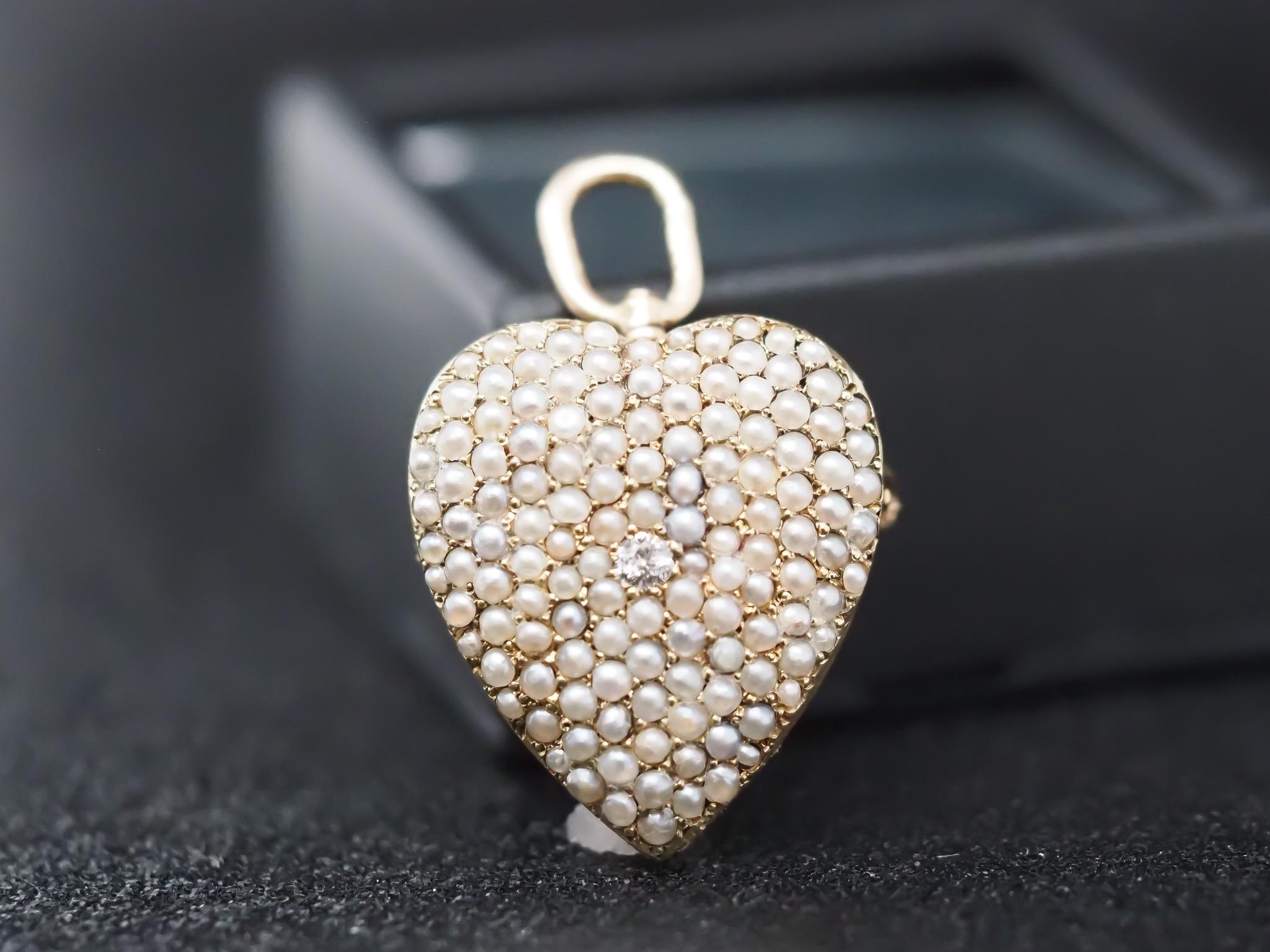 Victorian Pearl and Diamond Heart Shape Pendant and Brooch For Sale 5