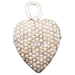 Victorian Pearl and Diamond Heart Shape Pendant and Brooch