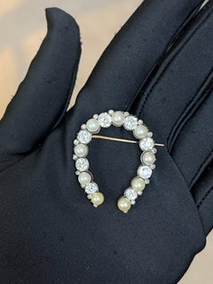 Victorian Pearl and Diamond Horseshoe Brooch