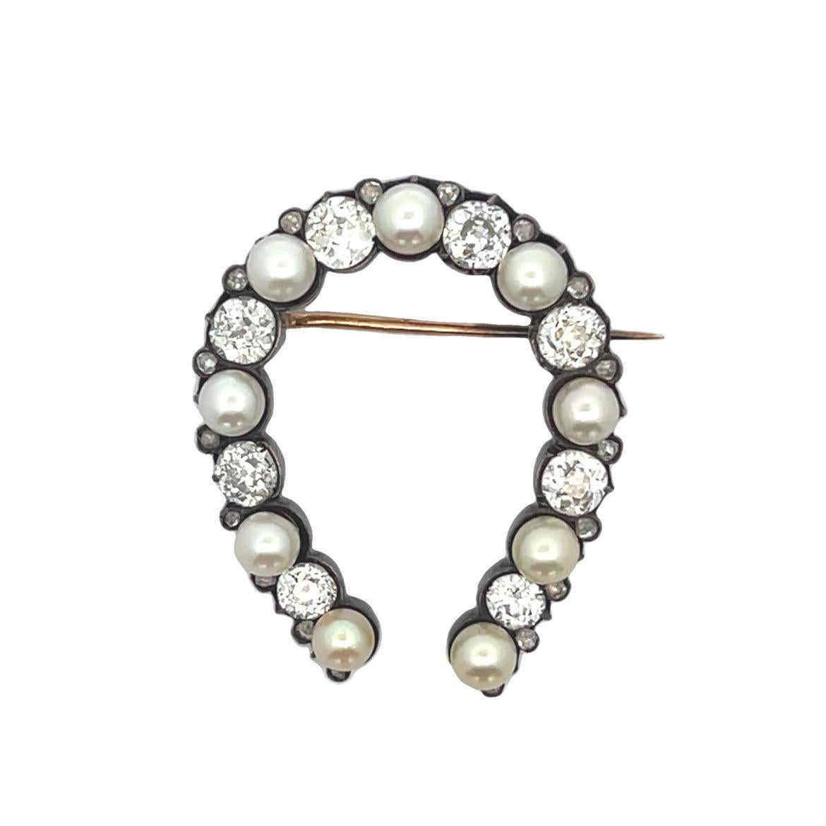 Victorian Pearl and Diamond Horseshoe Brooch