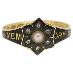 Viktorianischer Perlen- und Diamantring „In Memory of“ Trauerring