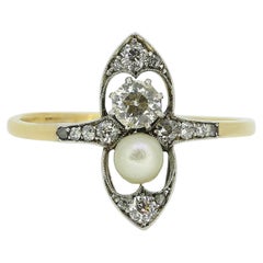 Victorian Pearl and Diamond Navette Ring