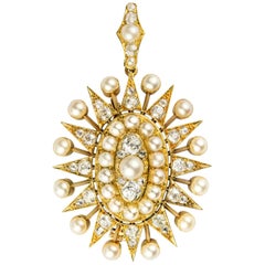 Broche pendentif étoile ovale victorienne en perles et diamants