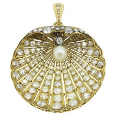 Victorian Pearl and Diamond Oyster Brooch Pendant
