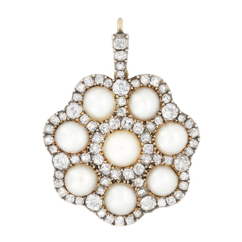 Women's or Men's Victorian Pearl and Diamond Pendant, c.1880s For Sale