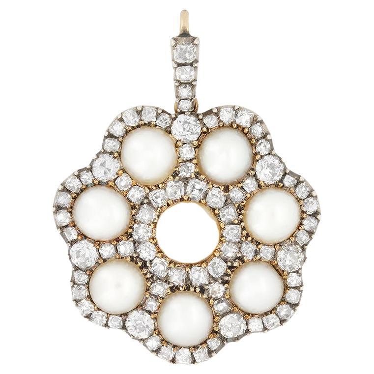 Victorian Pearl and Diamond Pendant, c.1880s For Sale