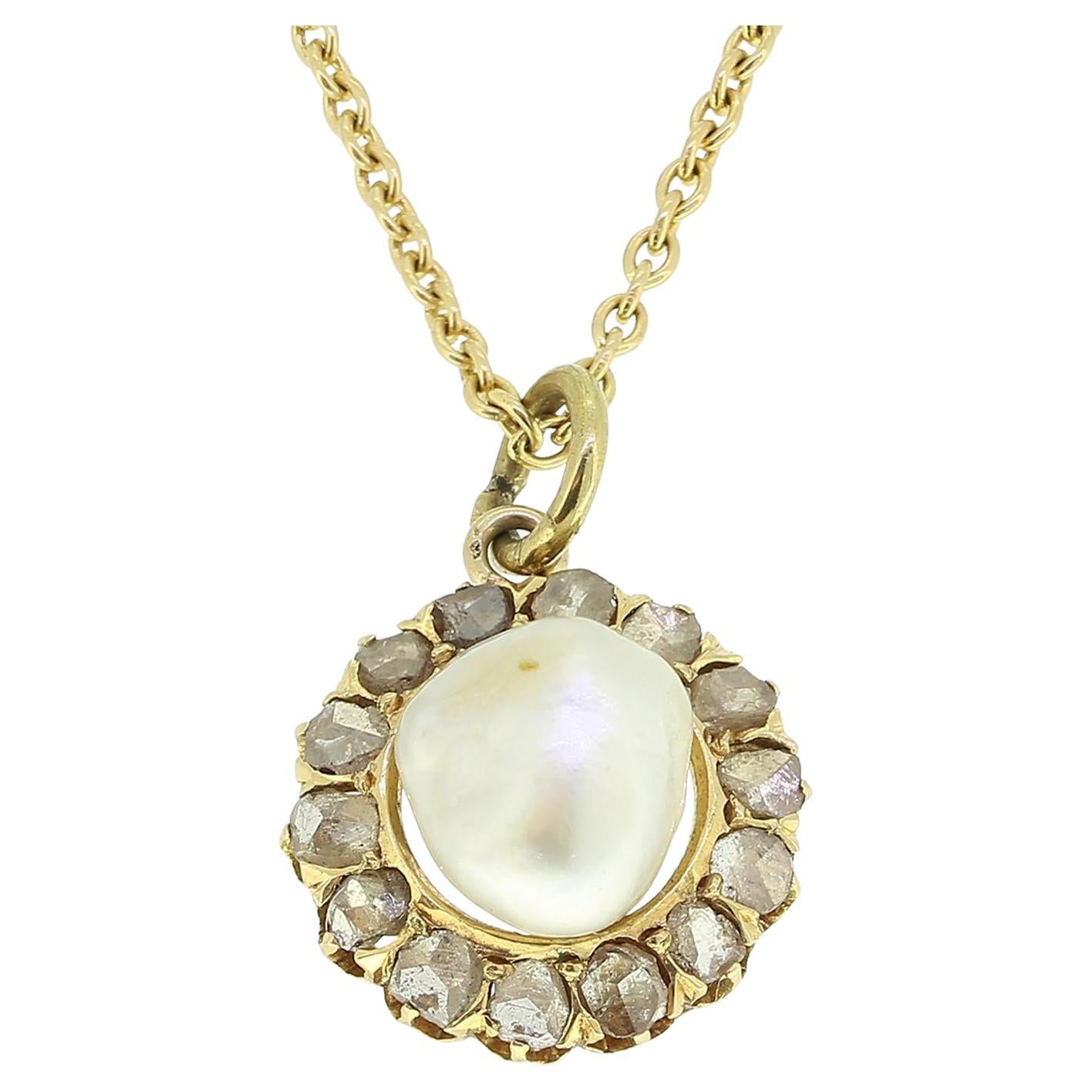 Victorian Pearl and Diamond Pendant Necklace