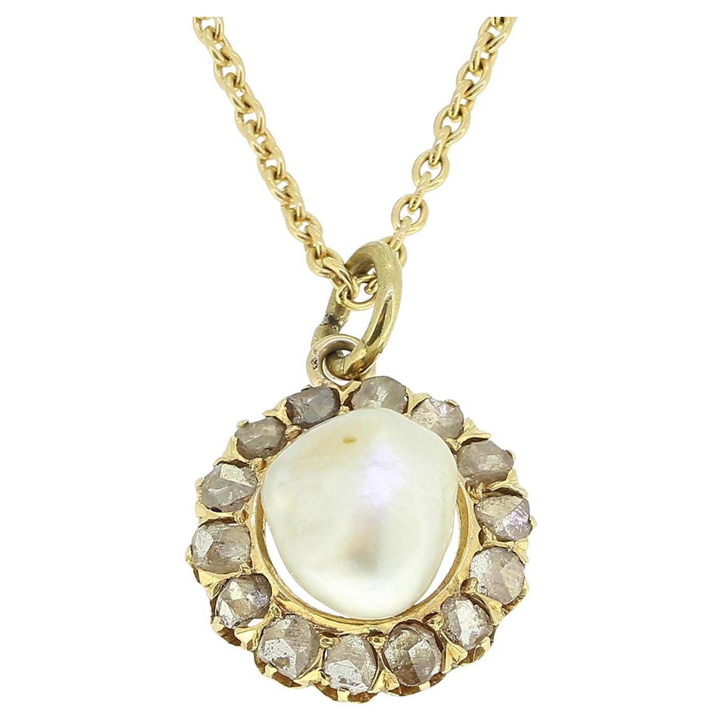 Victorian Pearl and Diamond Pendant Necklace For Sale