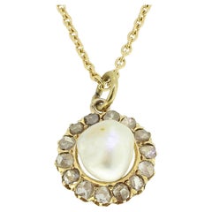 Antique Victorian Pearl and Diamond Pendant Necklace