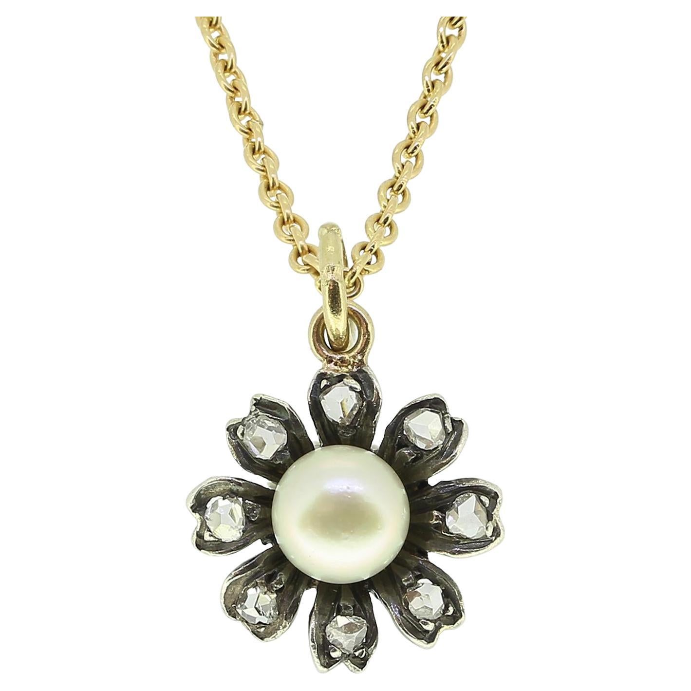 Victorian Pearl and Diamond Pendant Necklace For Sale