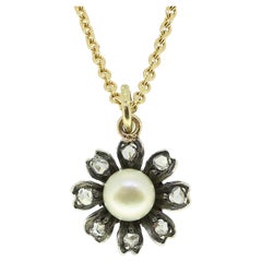 Viktorianische Perlen- und Diamant-Anhänger-Halskette