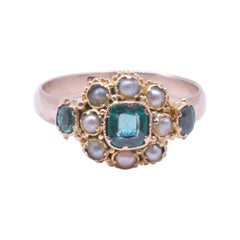 Victorian Pearl and Emerald 15k Cluster Ring