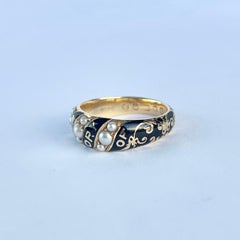 Victorian Pearl and Enamel 9 Carat Gold Mourning Ring