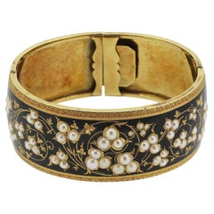 Bracelet victorien en perles et émail feuillagé