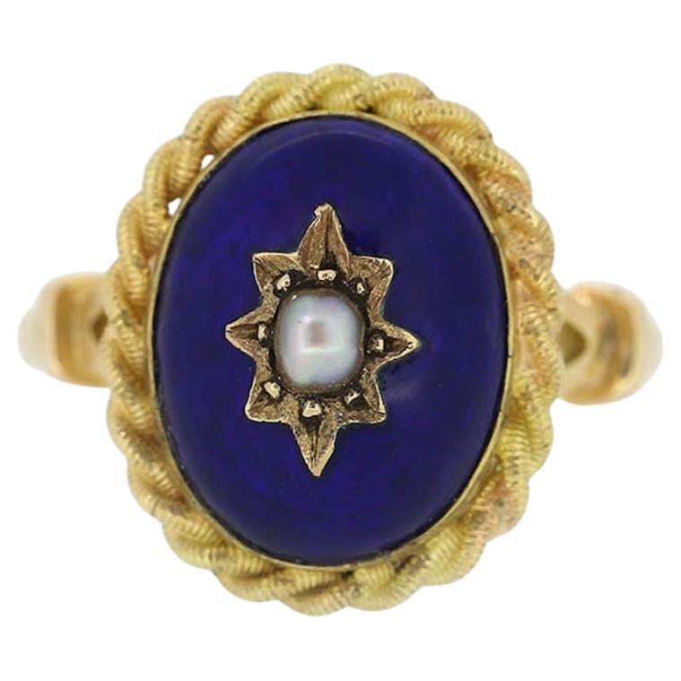 Victorian Pearl and Enamel Ring For Sale