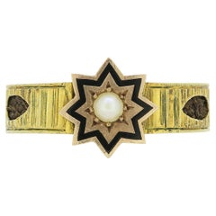 Antique Victorian Pearl and Enamel Star Mourning Ring