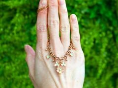 Victorian 9k Yellow Gold Seed Pearl Enamel Floral Necklace, Circa 1900