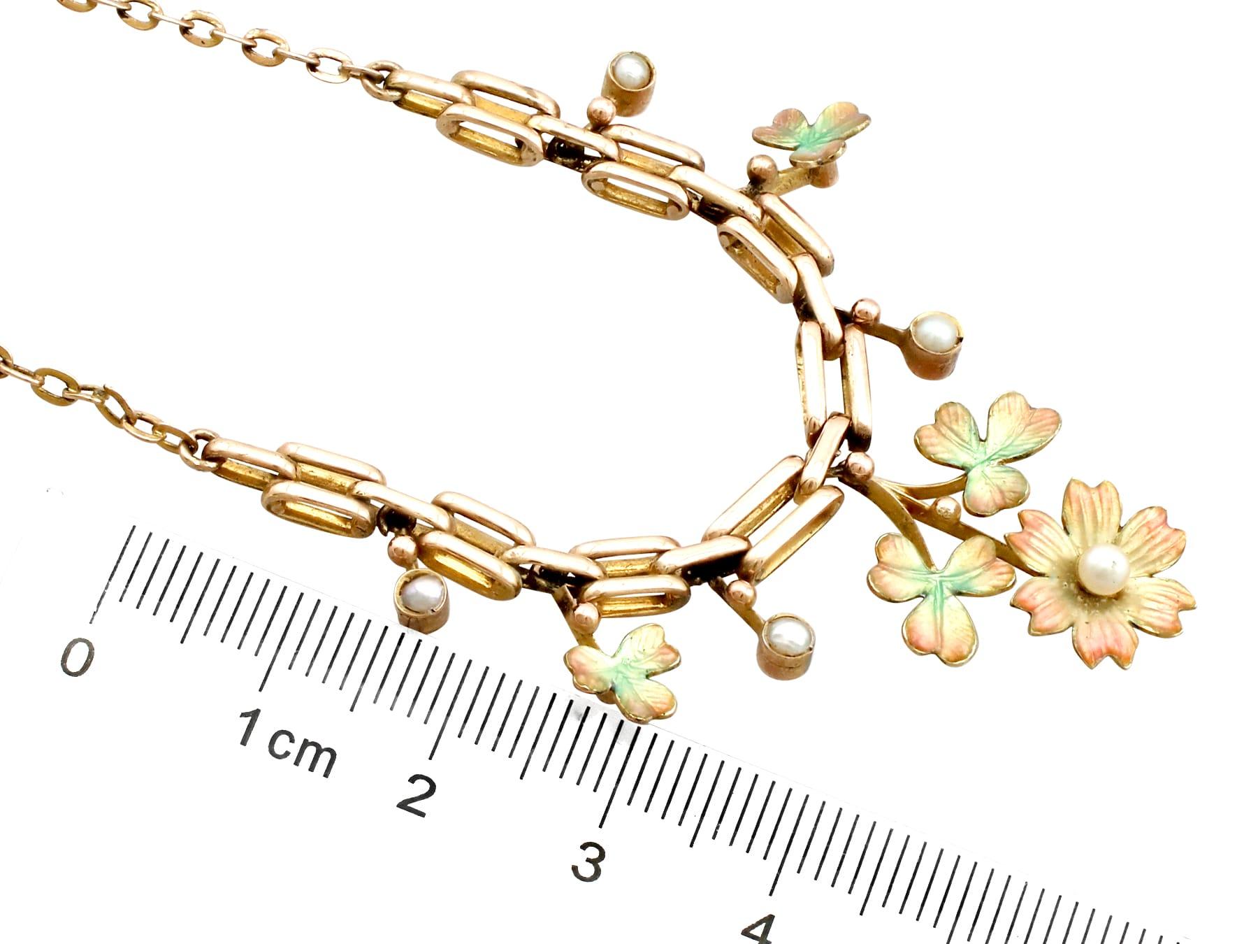 Victorian Pearl and Enamel Yellow Gold Necklace For Sale 2