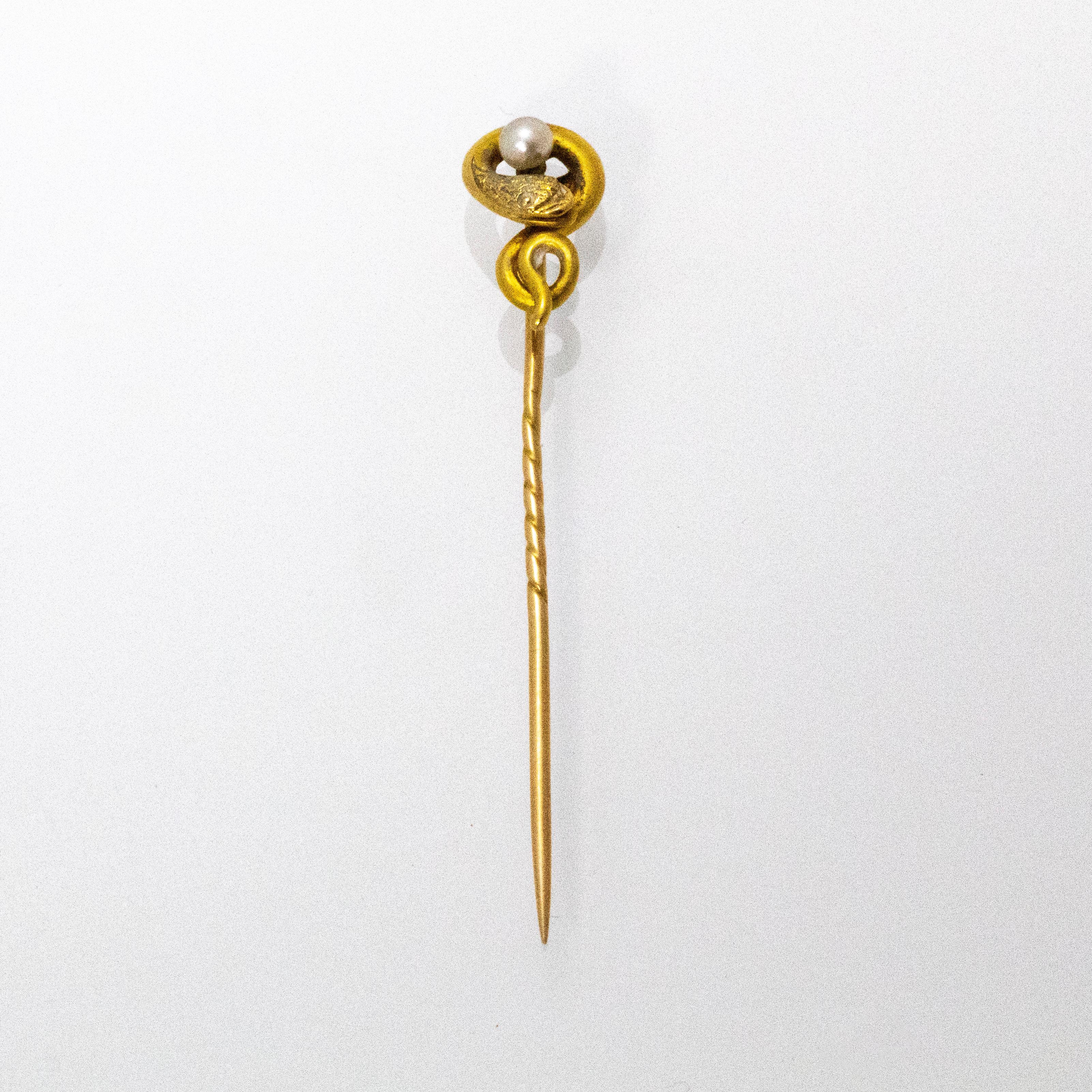 Victorian Pearl and Gold Serpent Pin In Good Condition In Chipping Campden, GB