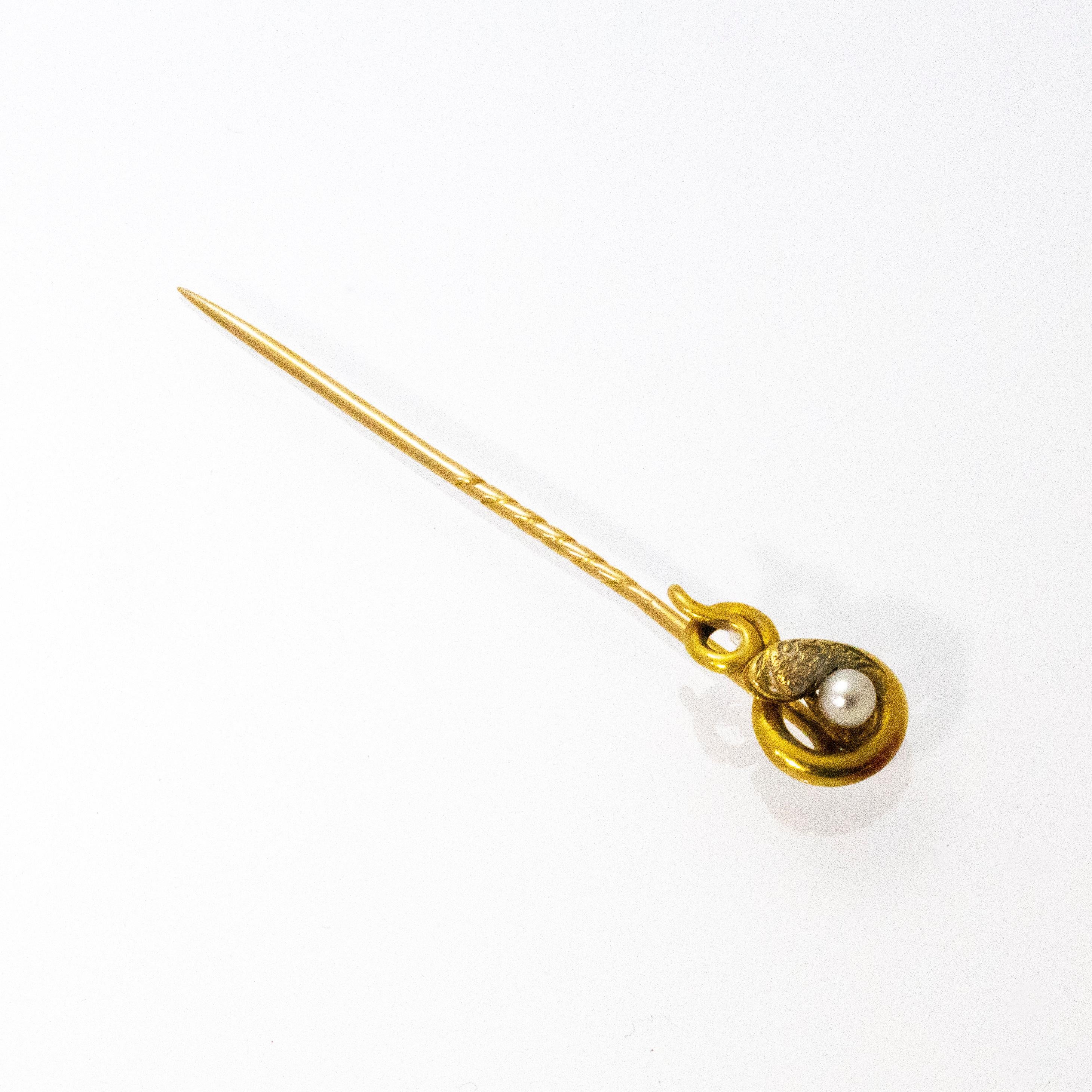 Victorian Pearl and Gold Serpent Pin 1