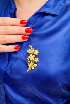 Victorian Pearl and Old Cut Diamond Floral Spray Brooch in 15 Carat Gold, 1880