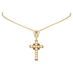 Victorian Pearl and Ruby Cross