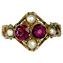 Bague victorienne en or 15 carats avec perles et tourmaline