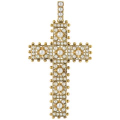 Antique Victorian Pearl and Yellow Gold Cross Pendant