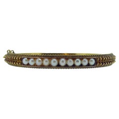 Victorian Pearl Bangle in 15ct Gold, Hallmarked 1876