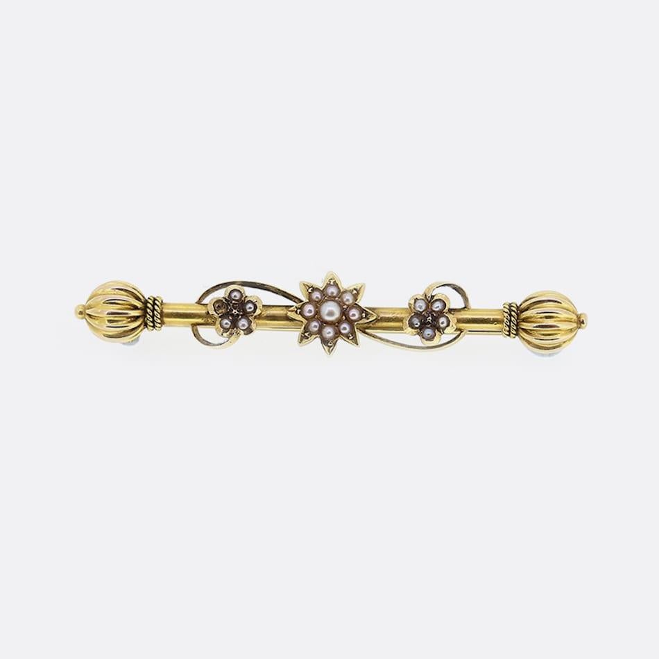 Uncut Victorian Pearl Bar Brooch For Sale