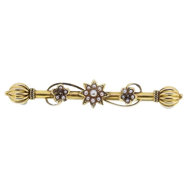 Victorian Pearl Bar Brooch For Sale