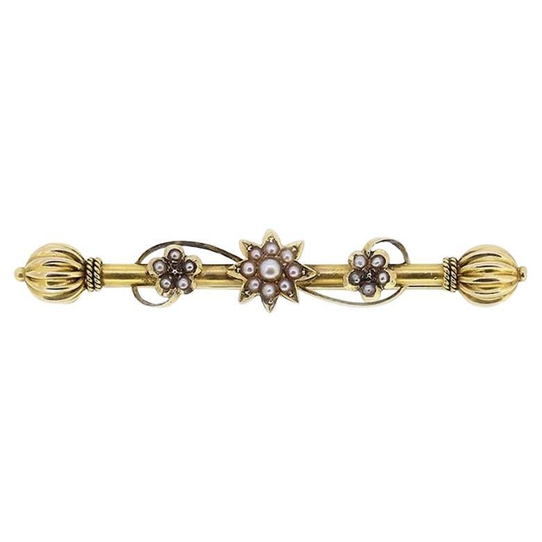 Victorian Pearl Bar Brooch For Sale