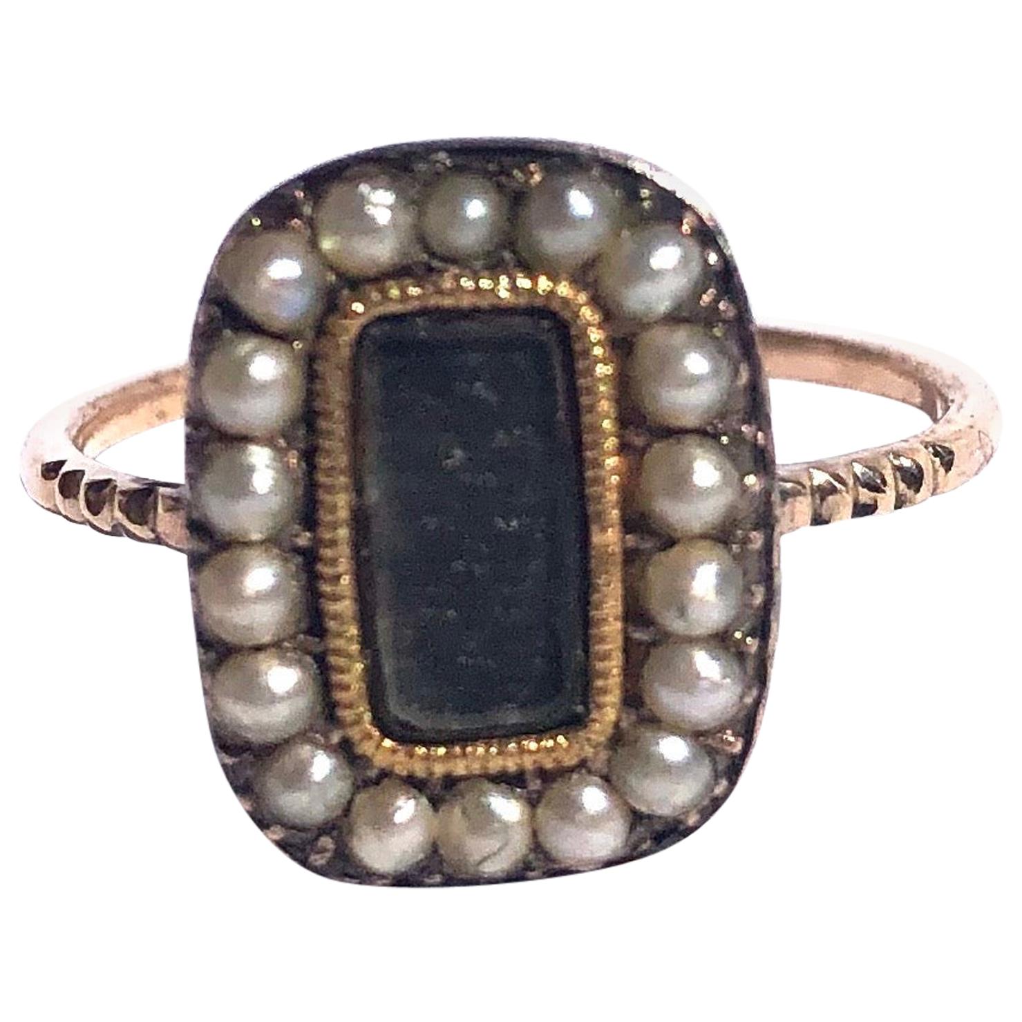 Victorian Pearl, Braided Hair and 9 Carat Gold Mourning Ring