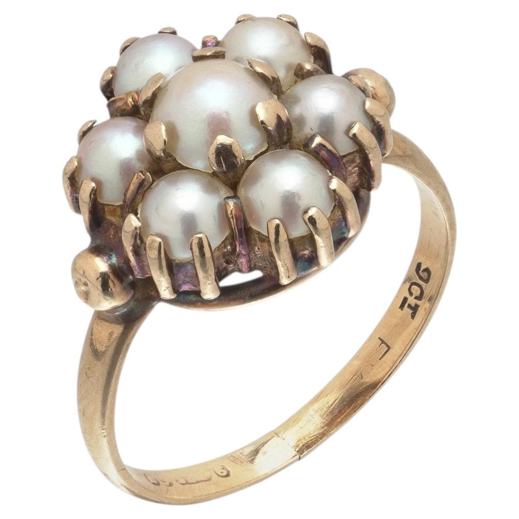 Viktorianischer Perlen-Cluster-Ring, 9-Karat-Gold