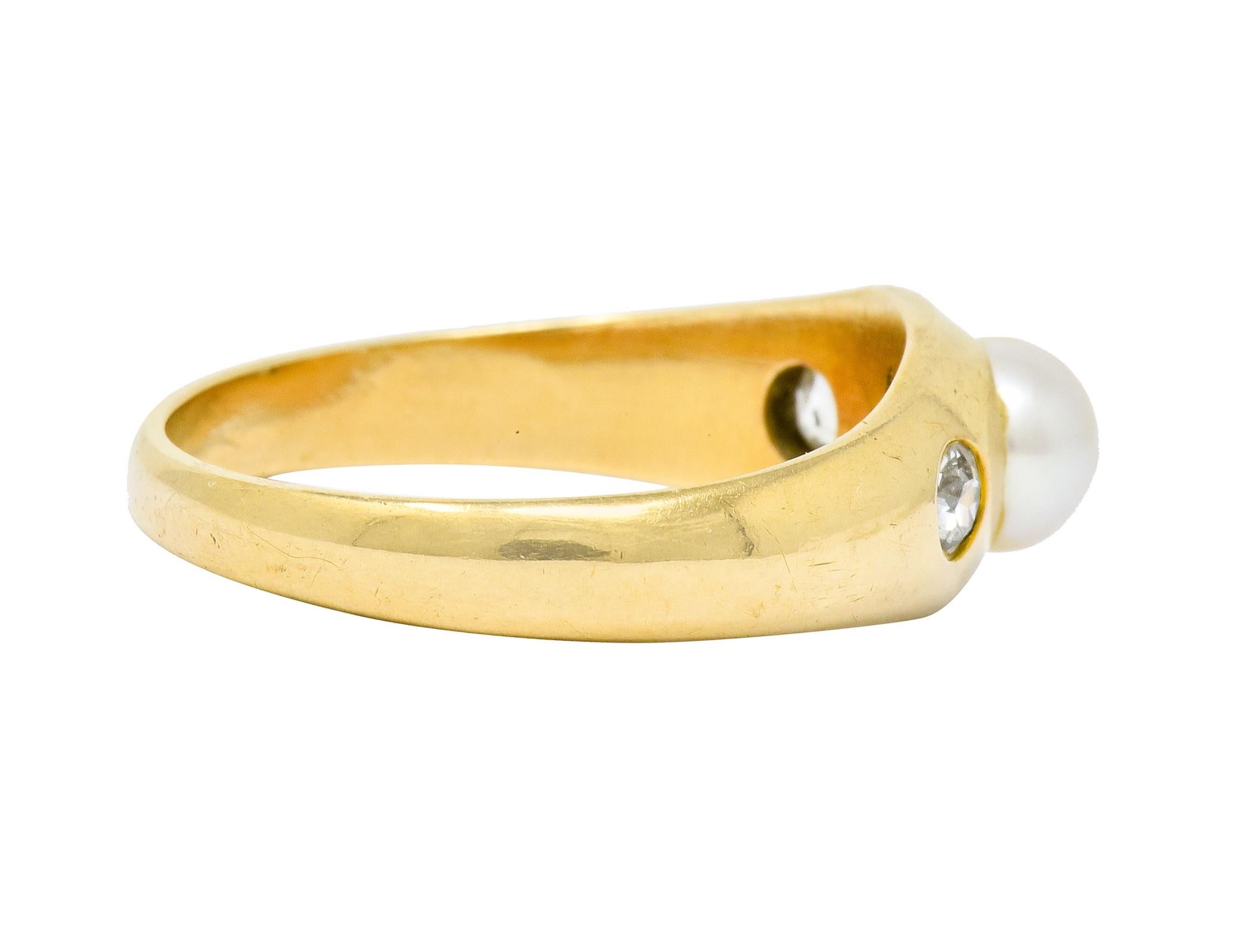 Round Cut Victorian Pearl Diamond 14 Karat Gold Three-Stone Gypsy Ring